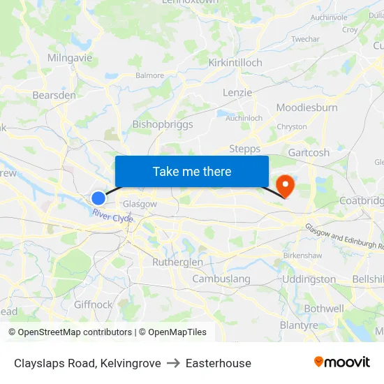 Clayslaps Road, Kelvingrove to Easterhouse map