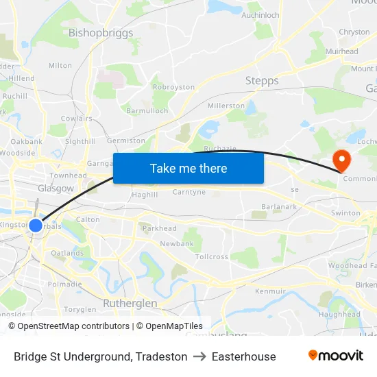 Bridge St Underground, Tradeston to Easterhouse map