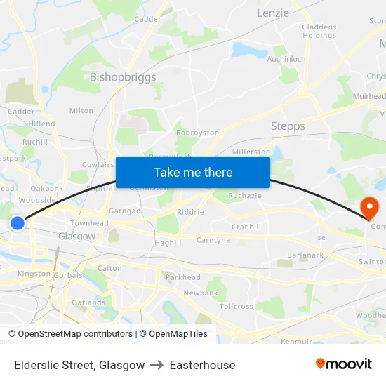Elderslie Street, Glasgow to Easterhouse map