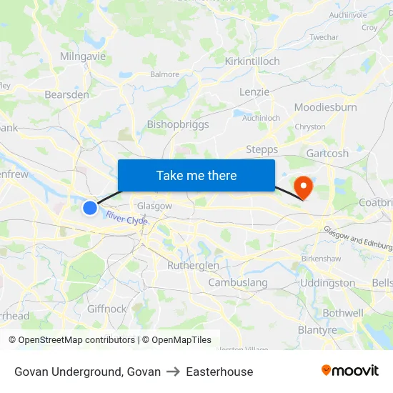 Govan Underground, Govan to Easterhouse map