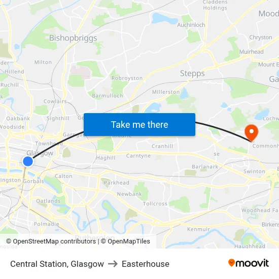 Central Station, Glasgow to Easterhouse map