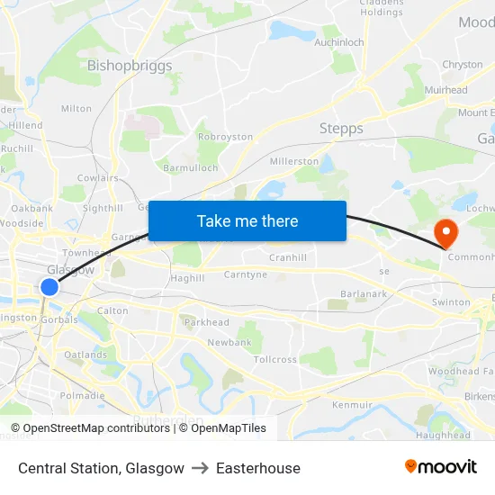 Central Station, Glasgow to Easterhouse map