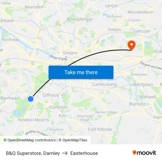B&Q Superstore, Darnley to Easterhouse map
