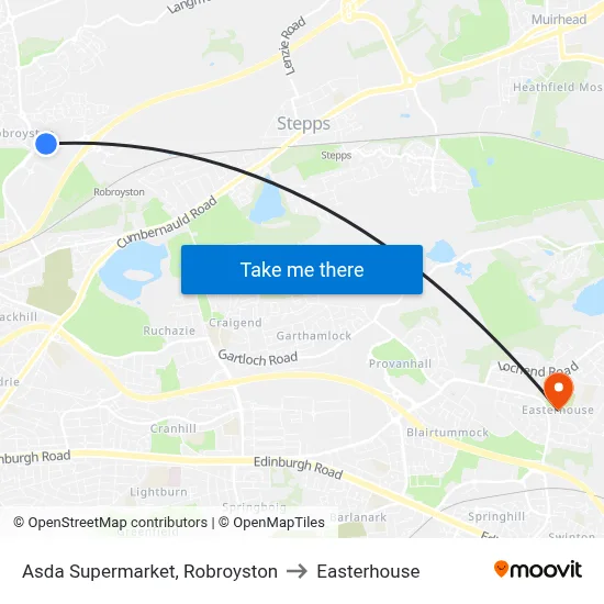 Asda Supermarket, Robroyston to Easterhouse map