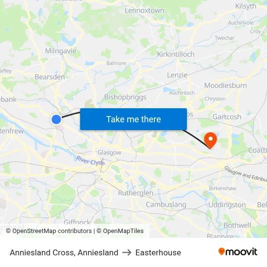 Anniesland Cross, Anniesland to Easterhouse map