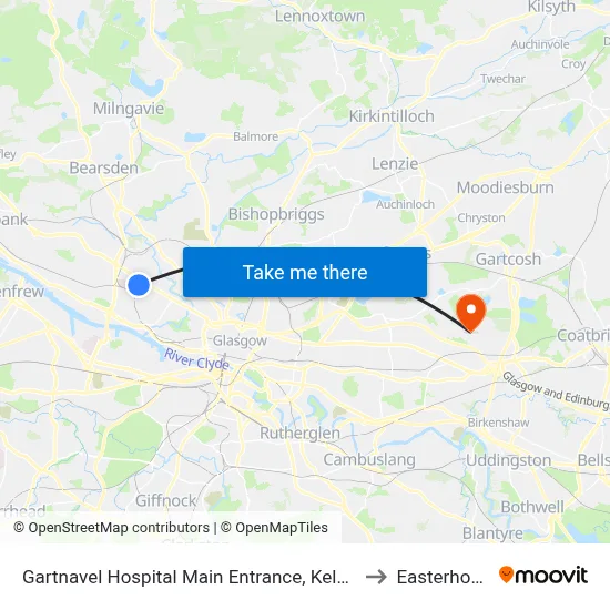 Gartnavel Hospital Main Entrance, Kelvinside to Easterhouse map