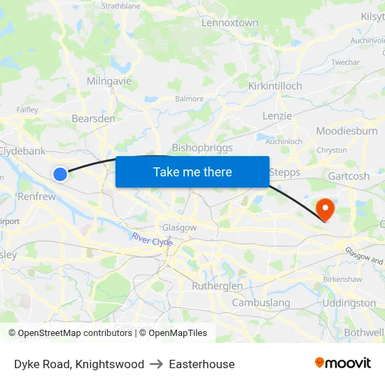 Dyke Road, Knightswood to Easterhouse map