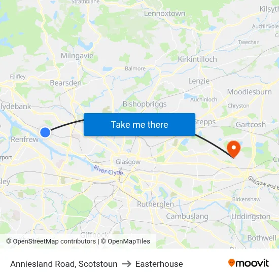 Anniesland Road, Scotstoun to Easterhouse map