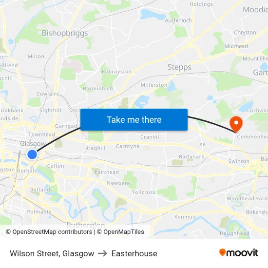 Wilson Street, Glasgow to Easterhouse map