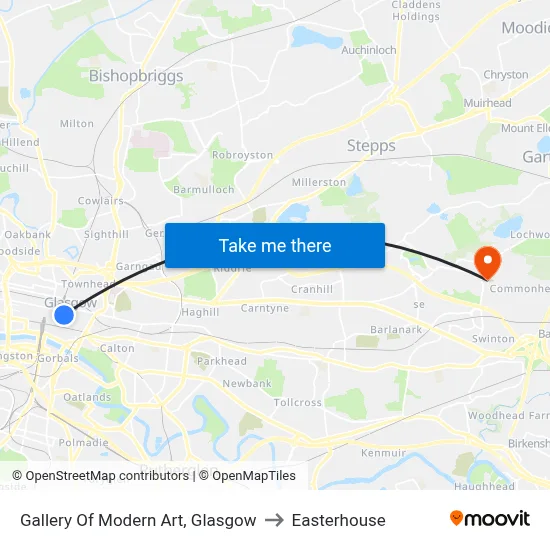 Gallery Of Modern Art, Glasgow to Easterhouse map