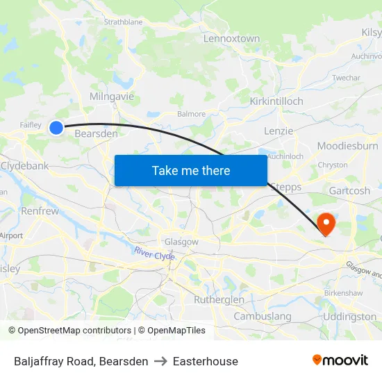 Baljaffray Road, Bearsden to Easterhouse map