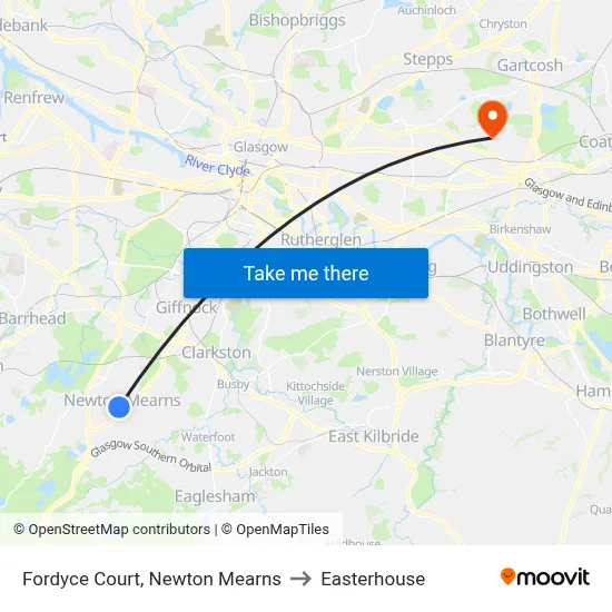 Fordyce Court, Newton Mearns to Easterhouse map