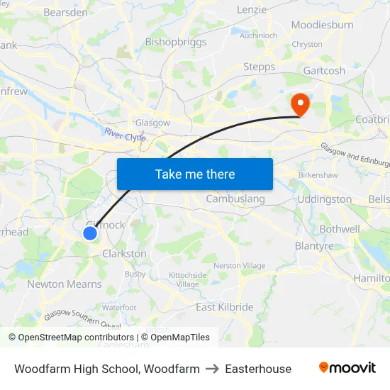Woodfarm High School, Woodfarm to Easterhouse map