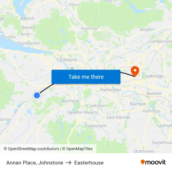 Annan Place, Johnstone to Easterhouse map