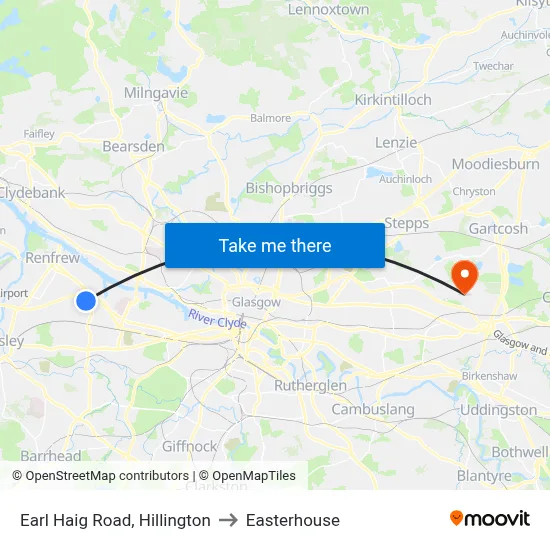 Earl Haig Road, Hillington to Easterhouse map