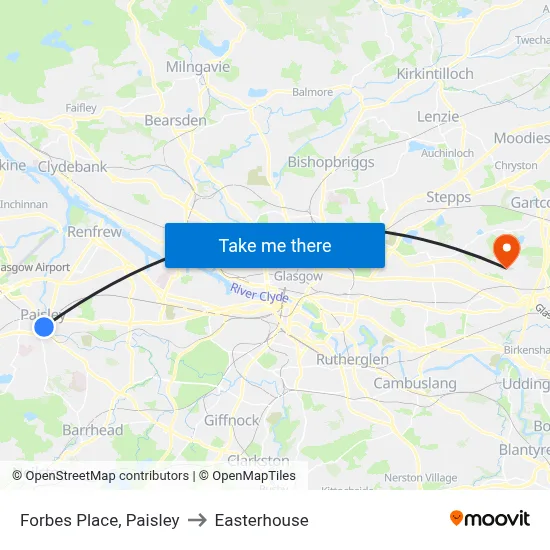 Forbes Place, Paisley to Easterhouse map