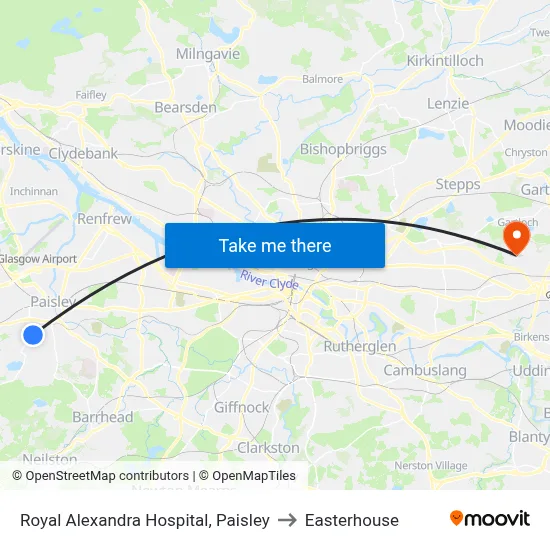 Royal Alexandra Hospital, Paisley to Easterhouse map