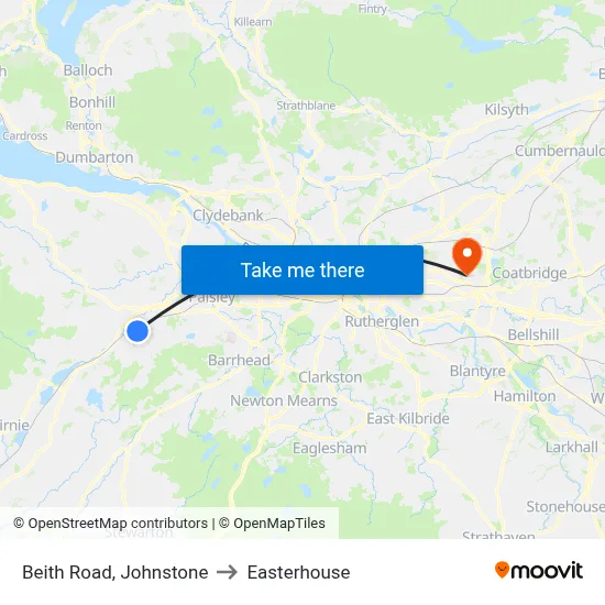 Beith Road, Johnstone to Easterhouse map
