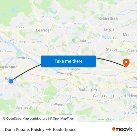 Dunn Square, Paisley to Easterhouse map