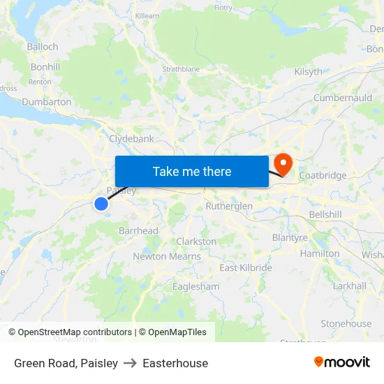 Green Road, Paisley to Easterhouse map