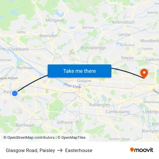 Glasgow Road, Paisley to Easterhouse map