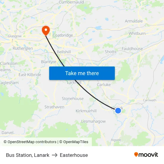 Bus Station, Lanark to Easterhouse map