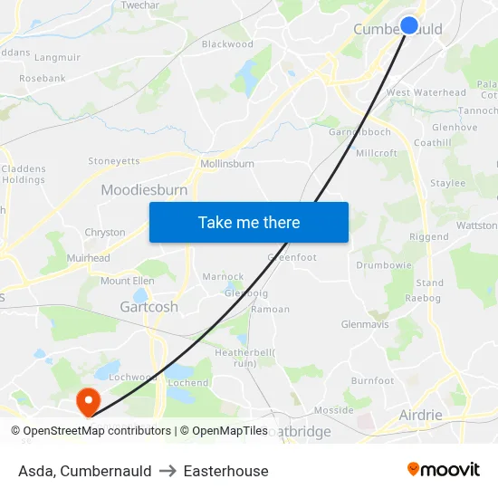 Asda, Cumbernauld to Easterhouse map