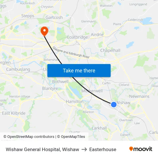 Wishaw General Hospital, Wishaw to Easterhouse map