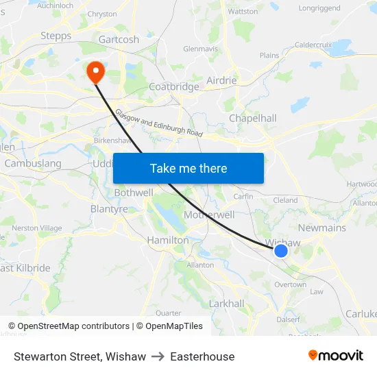 Stewarton Street, Wishaw to Easterhouse map