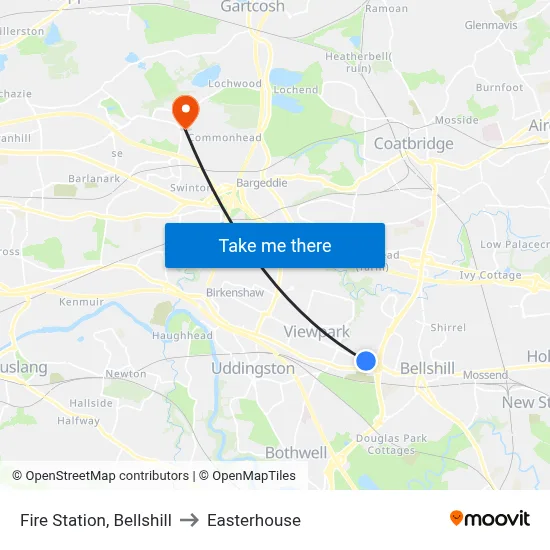Fire Station, Bellshill to Easterhouse map