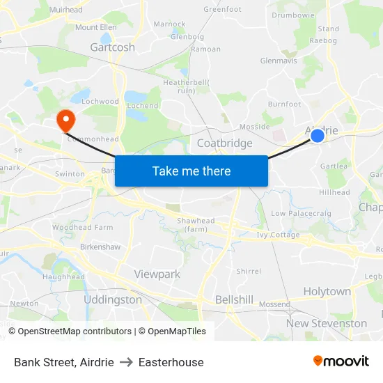 Bank Street, Airdrie to Easterhouse map