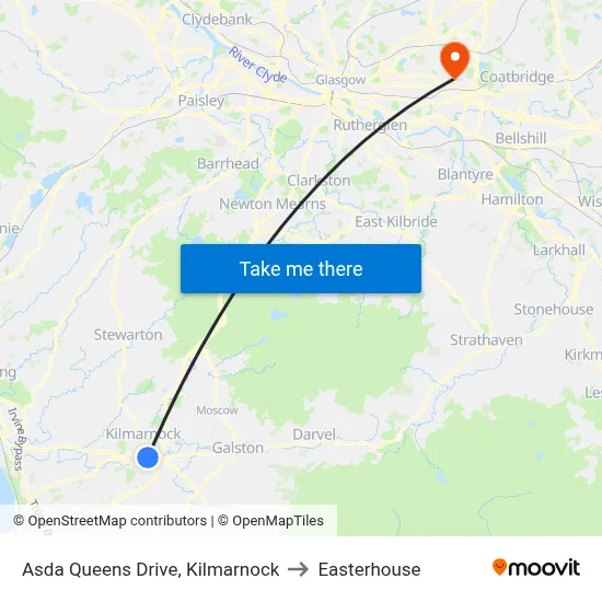Asda Queens Drive, Kilmarnock to Easterhouse map