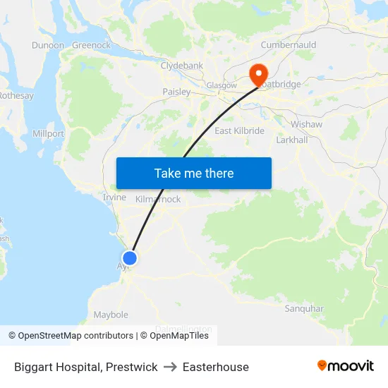 Biggart Hospital, Prestwick to Easterhouse map