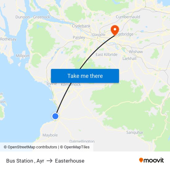 Bus Station , Ayr to Easterhouse map