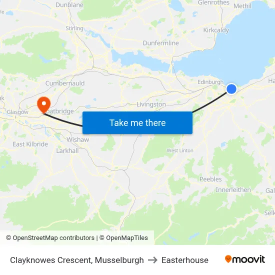 Clayknowes Crescent, Musselburgh to Easterhouse map