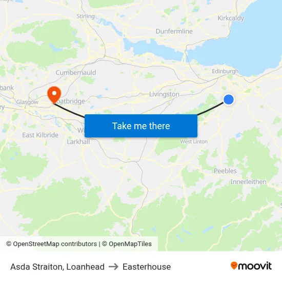 Asda Straiton, Loanhead to Easterhouse map