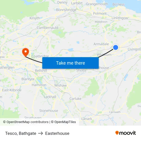 Tesco, Bathgate to Easterhouse map