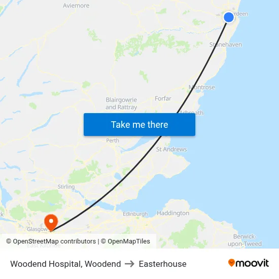 Woodend Hospital, Woodend to Easterhouse map