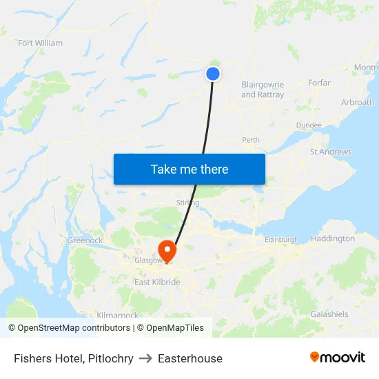 Fishers Hotel, Pitlochry to Easterhouse map