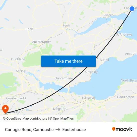 Carlogie Road, Carnoustie to Easterhouse map