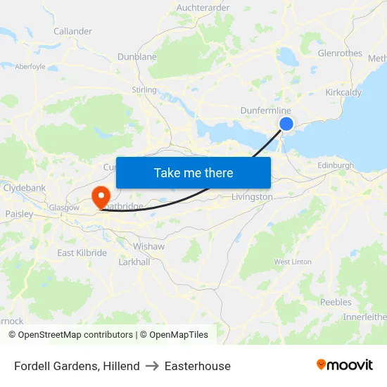 Fordell Gardens, Hillend to Easterhouse map