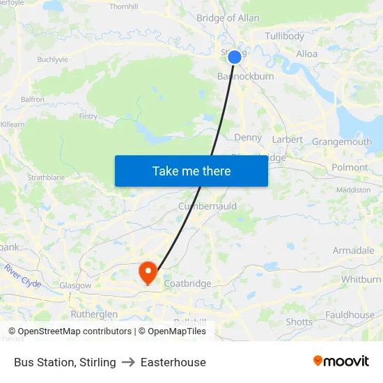 Bus Station, Stirling to Easterhouse map