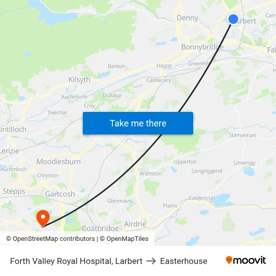 Forth Valley Royal Hospital, Larbert to Easterhouse map