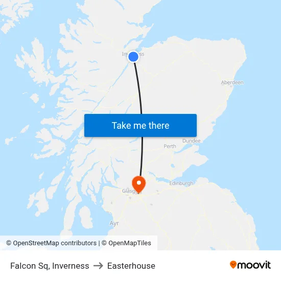 Falcon Sq, Inverness to Easterhouse map
