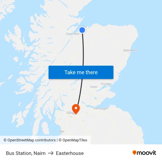 Bus Station, Nairn to Easterhouse map
