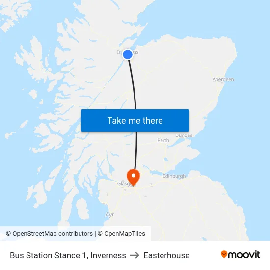 Bus Station Stance 1, Inverness to Easterhouse map
