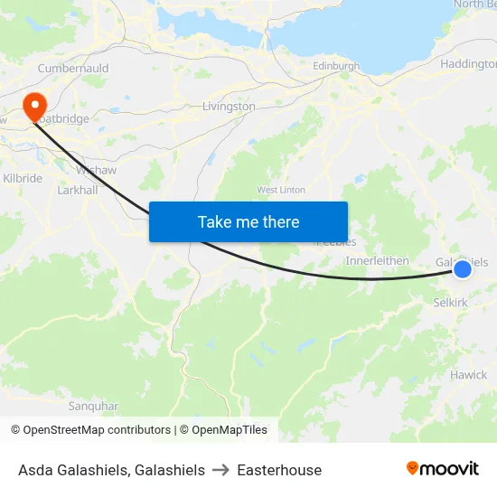 Asda Galashiels, Galashiels to Easterhouse map