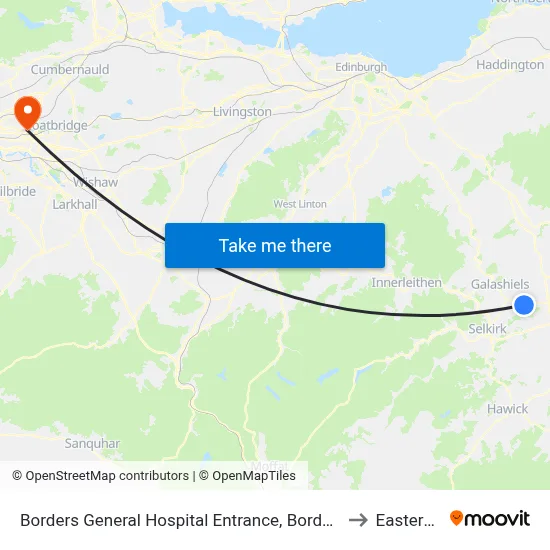 Borders General Hospital Entrance, Borders General Hospital to Easterhouse map