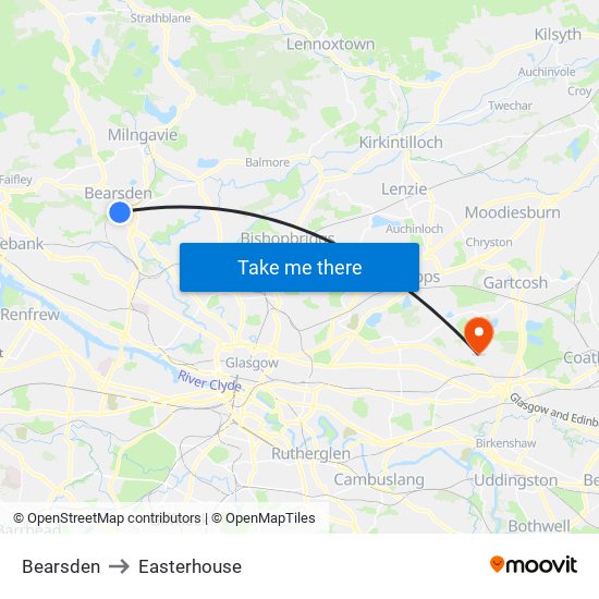 Bearsden to Easterhouse map