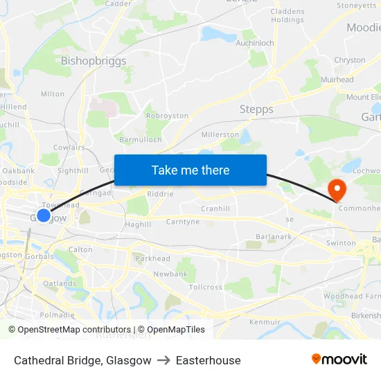 Cathedral Bridge, Glasgow to Easterhouse map